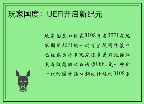 玩家国度：UEFI开启新纪元
